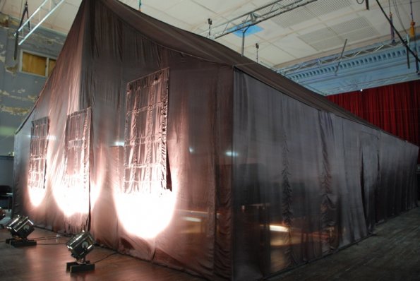 Set design by award-winning Gaelle Mellis. A hand-dyed, hand-sewn silk tent, flown in under the ash cloud just in time!